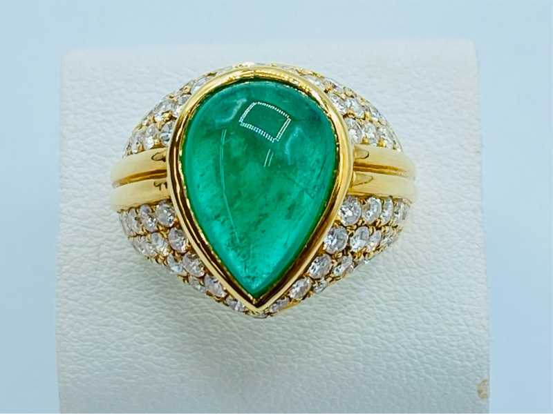 宝石買取 K18イエローゴールド台 エメラルド 6.36ct ダイヤモンド 1.81ct リング