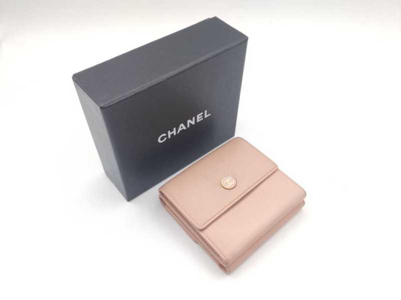 シャネル　買取　ダブルホック二つ降財布　キャビア/ピンク