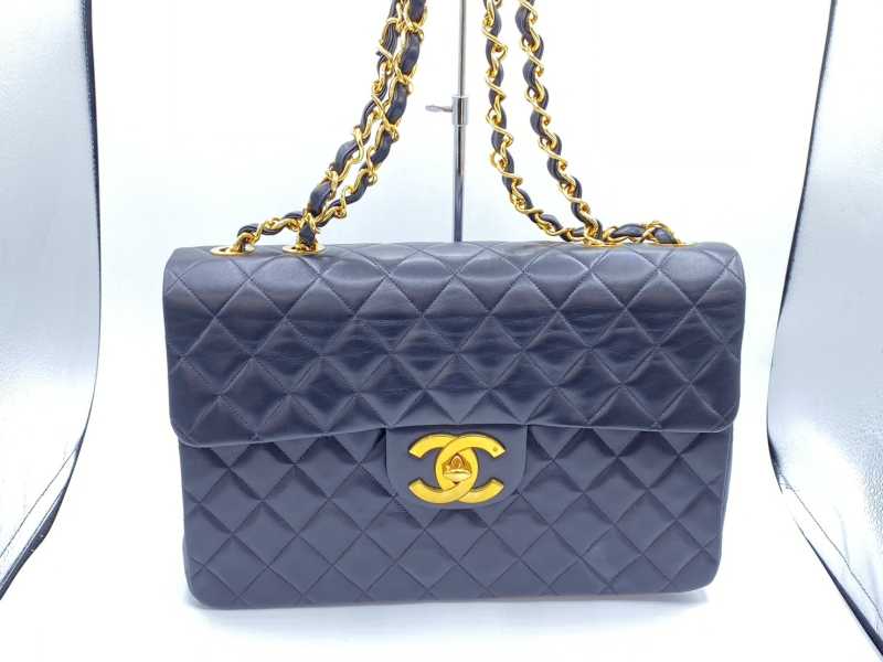 シャネル買取 デカ マトラッセ 34 チェーンショルダーバッグ ラムスキン 黒 A58601