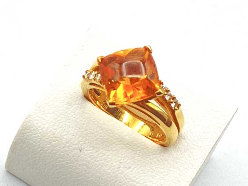 タサキ買取 田崎真珠 K18イエローゴールド台 シトリン ダイヤモンド デザインリング