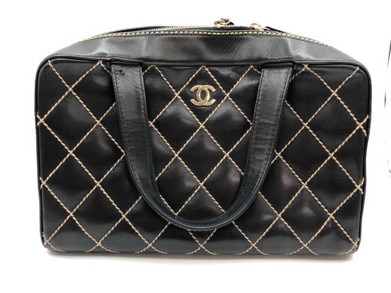 ✨鑑定済✨ CHANEL ワイルドステッチ ハンドバッグ ミニボストン 黒 CHANEL シャネル ワイルドステッチ ボストン バッグ レザー