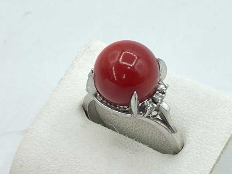 宝石買取 PT900 珊瑚 ダイヤモンド デザインリング