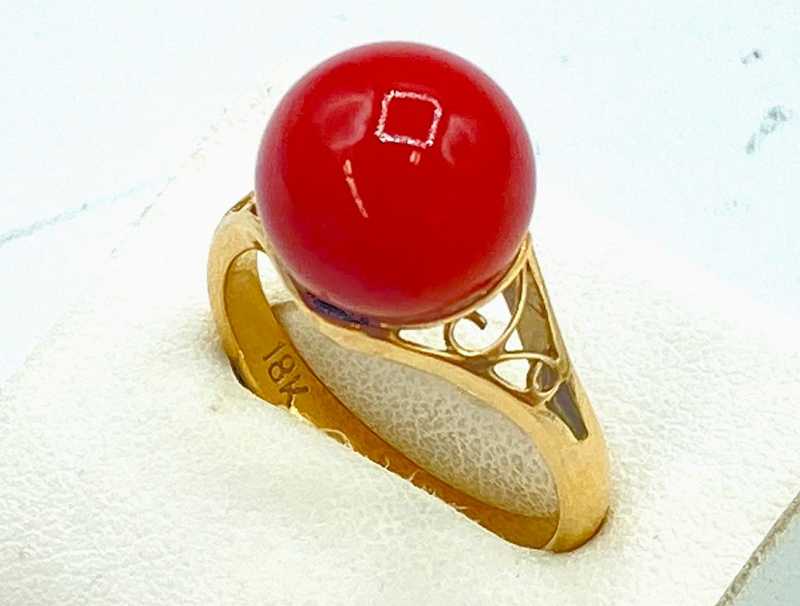 宝石買取 18K 血赤サンゴ デザインリング