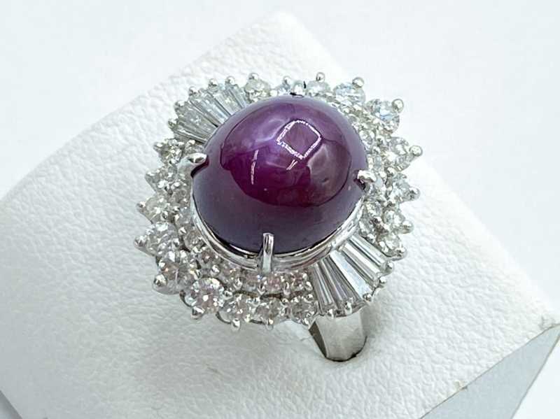 宝石買取 プラチナ台 スタールビー 12.95ct ダイヤモンド 1.41ct デザインリング