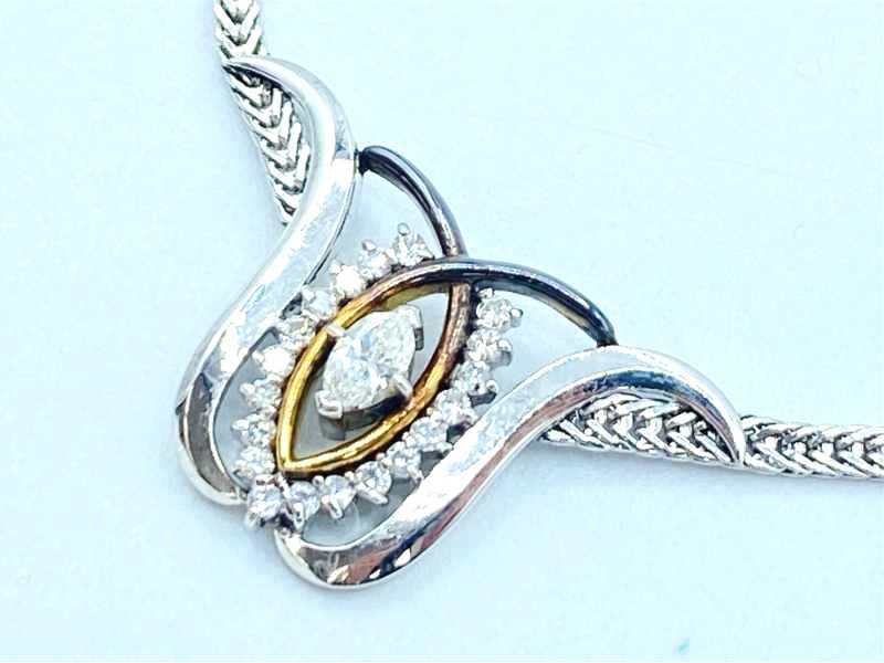ダイヤモンド買取 プラチナ K18イエローゴルド台 ダイヤモンド 0.24ct 0.35ct デザイン ネックレス