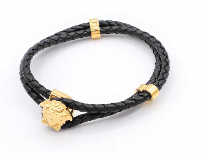 ヴェルサーチ買取 ラ メデューサ レザーブレスレット ブラック GP