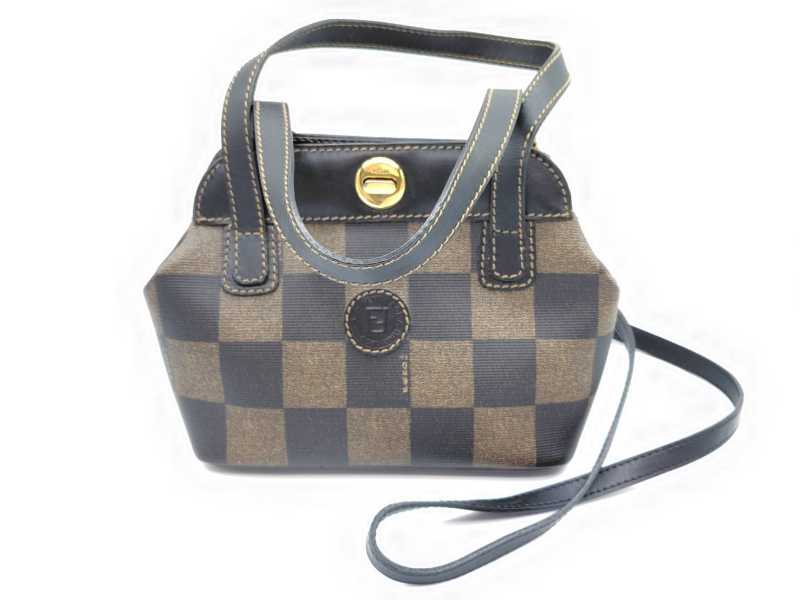 フェンディ買取 2WAY ミニバッグ ブロックチェック ターンロック PVC レザー