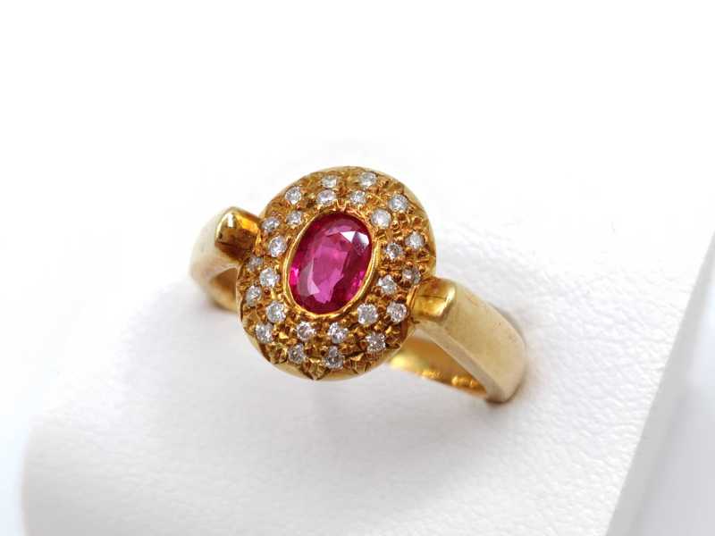 宝石買取 K18 ルビー ダイヤモンド デザインリング 0.60ct 0.20ct