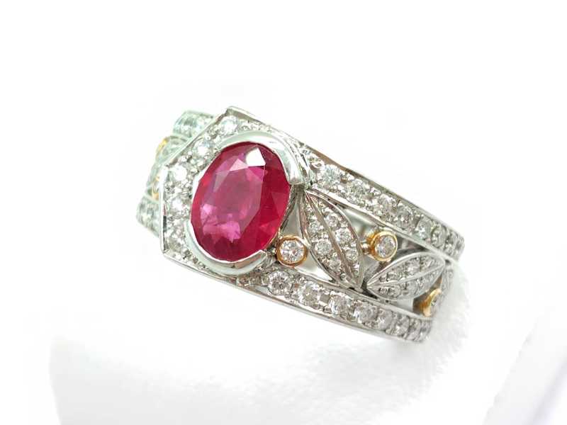 宝石買取 K18 WG YG 石川暢子 ルビー ダイヤモンド デザインリング R1.15ct 0.69ct