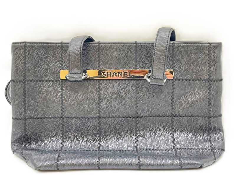 シャネル買取 トートバック チョコバー レザー ブラック シルバー金具 9番台
