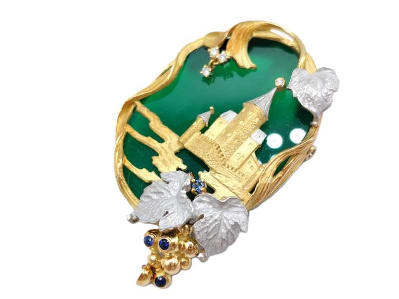 宝石買取 K18 PT900 石川暢子 カルセドニー ダイヤモンド サファイア ブローチ ペンダントトップ