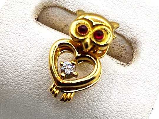 宝石買取 750YG ルビー ダイヤモンド フクロウ ブローチ