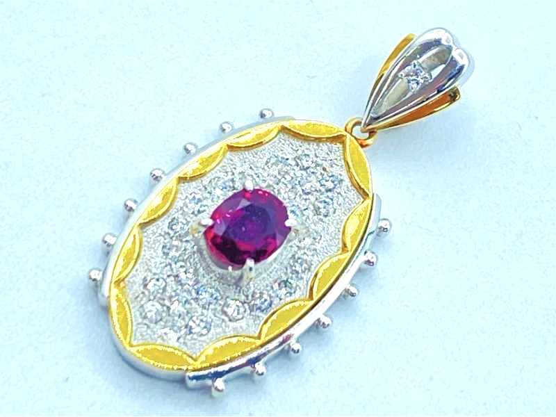 宝石買取 プラチナ K18 コンビ台 ルビー 0.75ct ダイヤモンド 0.36ct デザイン ペンダント