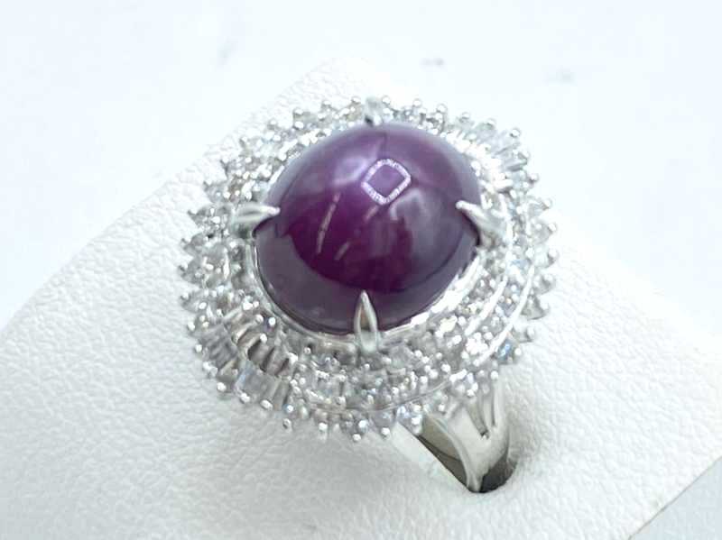 宝石買取 プラチナ台 スタールビー 9.42ct ダイヤモンド 1.00ct デザインリング