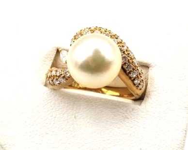 宝石買取 K18イエローゴールド台 パール ダイヤモンド 0.55ct デザインリング
