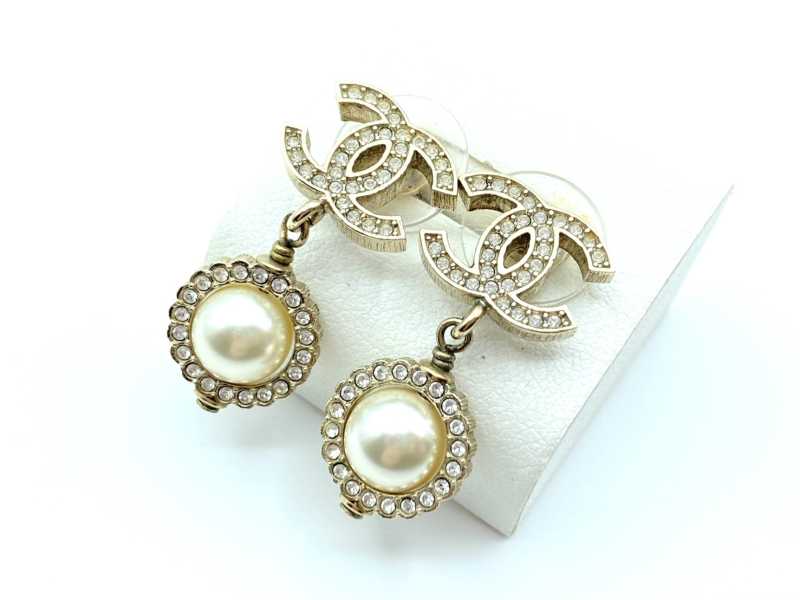 シャネル買取 ココマーク ラインストーン パールドロップピアス B19B