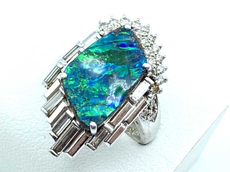 宝石買取 山本 真理 プラチナ台 ブラックオパール ダイヤモンド デザインリング