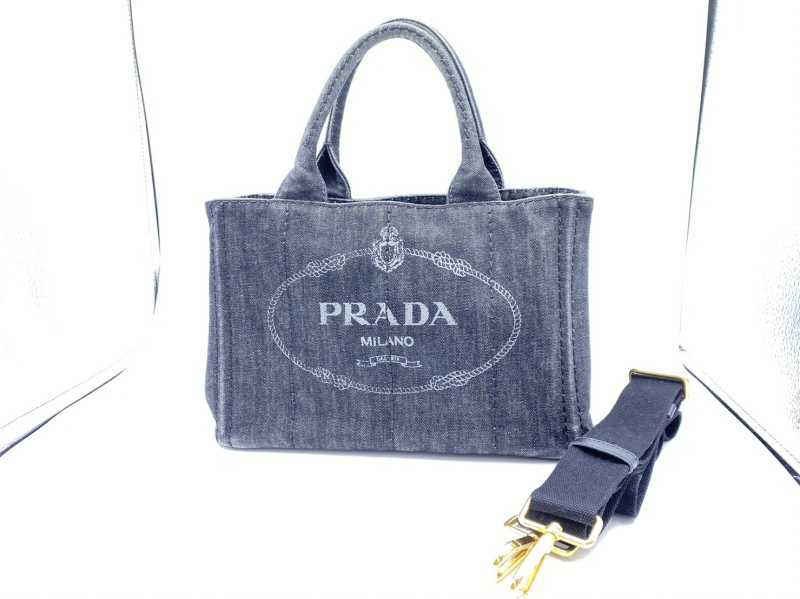 プラダ買取 カナパ デニム 2WAYトートバッグ ブラック B2439G