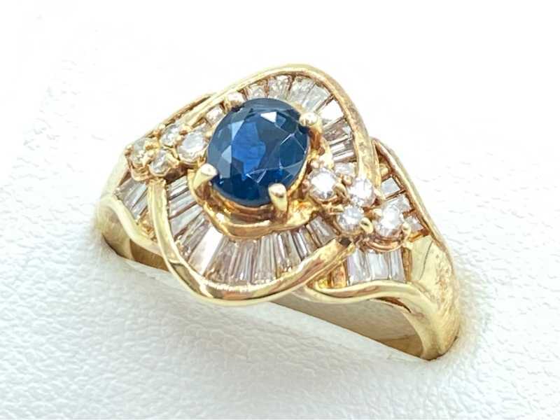 宝石買取 K18 イエローゴールド台 サファイア ダイヤモンド デザインリング