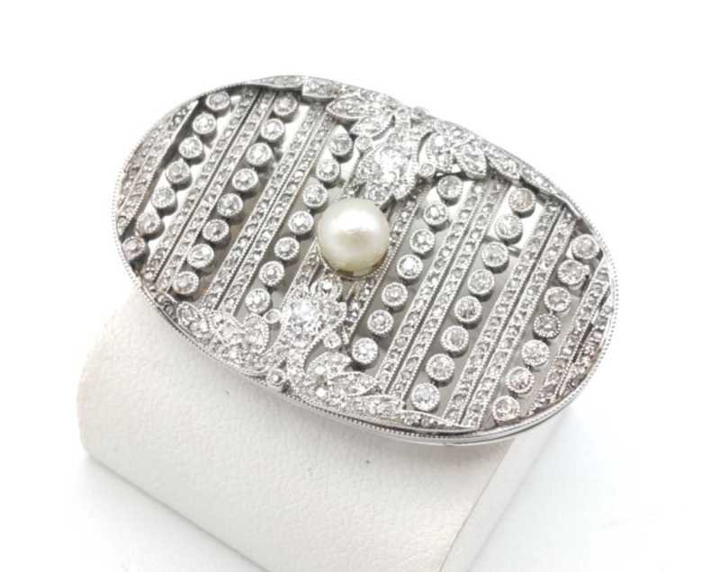 PT900ブローチ　買取　パール ダイヤモンド
