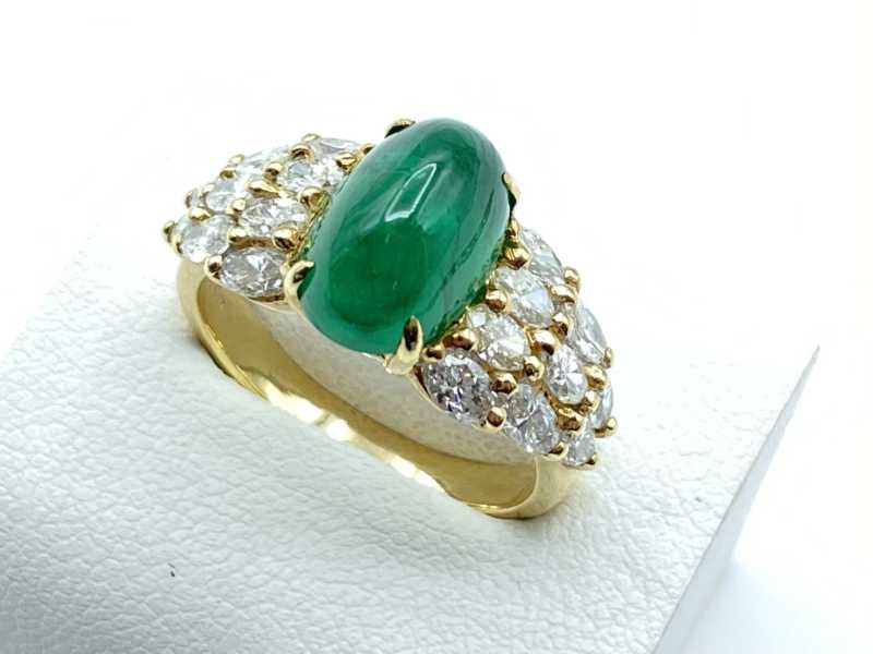 宝石買取 K18イエローゴールド台 エメラルド ダイヤモンド デザイン リング