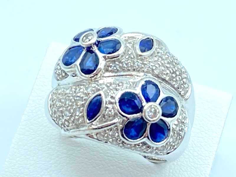 宝石買取 K18ホワイトゴールド台 サファイア ダイヤモンド デザイン リング