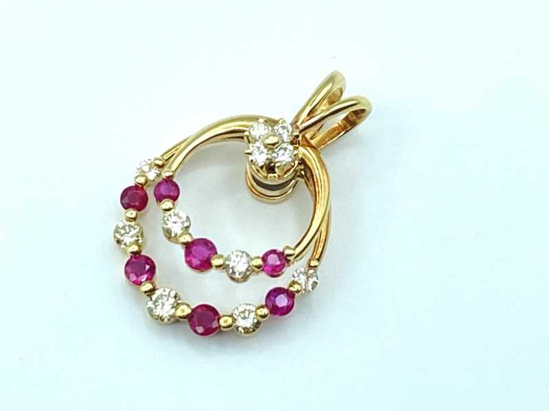 宝石買取 K18イエローゴールド台 ルビー ダイヤモンド スウィング ペンダント