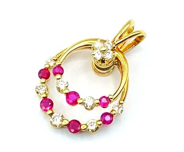 宝石買取 K18イエローゴールド台 ルビー ダイヤモンド スウィング ペンダント