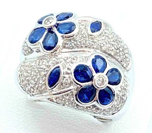 宝石買取 K18ホワイトゴールド台 サファイア ダイヤモンド デザイン リング