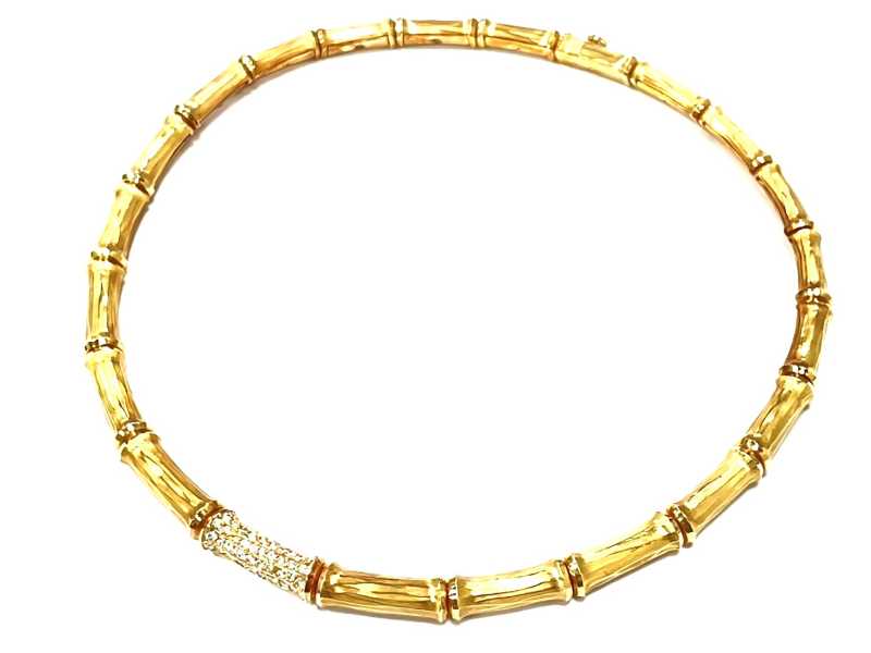 カルティエ買取 750YG バンブー ネックレス ダイヤモンド 