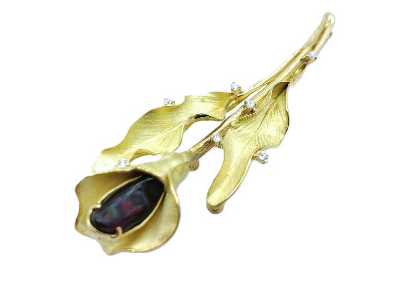 宝石買取 K18 ブラックオパール ダイヤモンド ブローチ