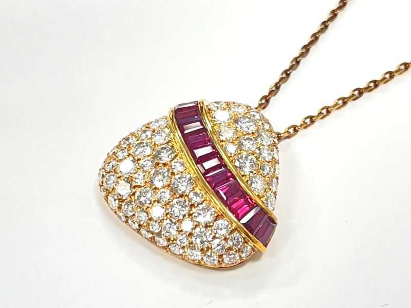 宝石買取 K18イエローゴールド台 ルビー ダイヤモンド デザインペンダント