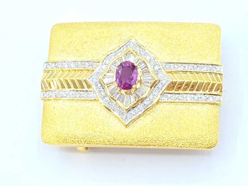 宝石買取 K18イエローゴールド台 ルビー ダイヤモンド ベルトバックル