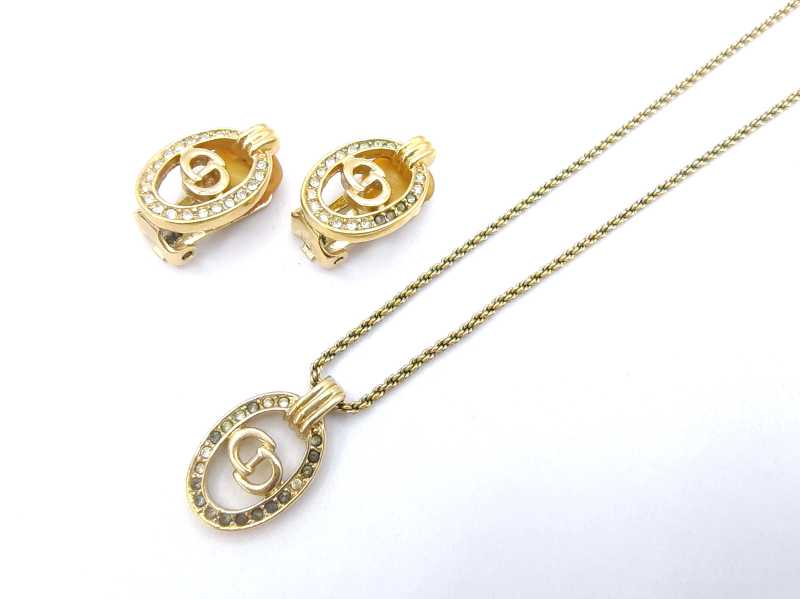 クリスチャンディオール買取 ラインストーンネックレス イヤリング GP