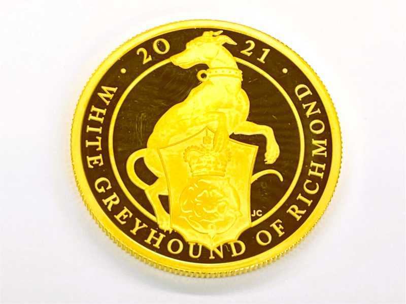 金買取 K24 2021年 グレートブリテン クイーンズビースト リッチモンドのホワイトグレーハウンド 1oz 31.1g
