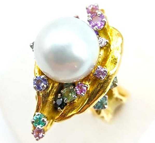 岩倉康二買取 パールマルチカラーストーンリング K18
