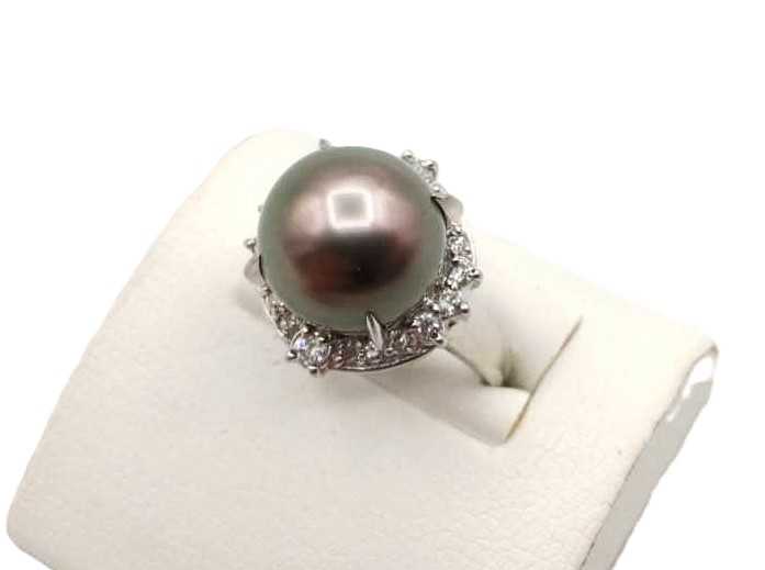 パール Pt900 ブラックパール ダイヤモンド リング